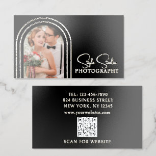 Photo QR Code Photographer Script Foil Spot Gloss Business Cards