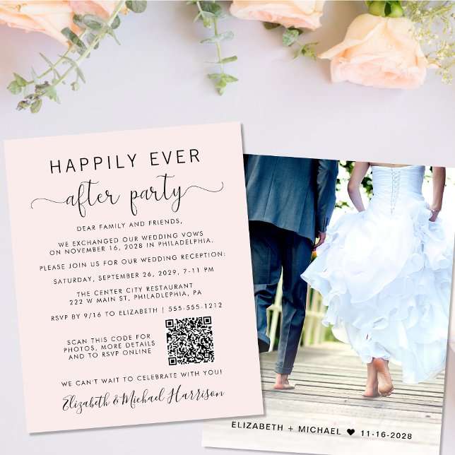 Photo QR Code Pink Wedding Reception Invitation (Your love story deserves a grand celebration!)