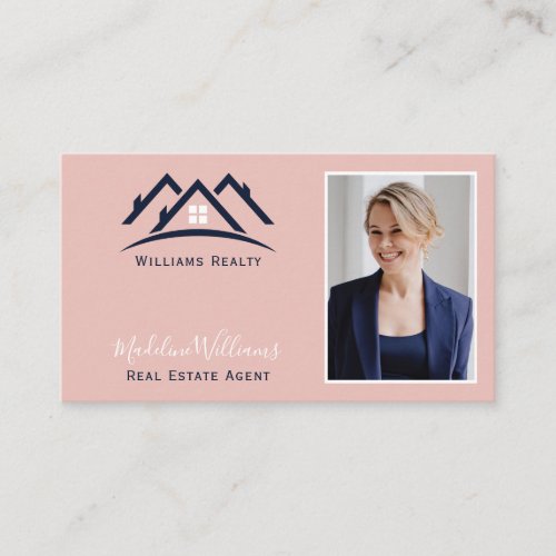 Photo QR Code Rose Gold Real Estate Agent  Business Card