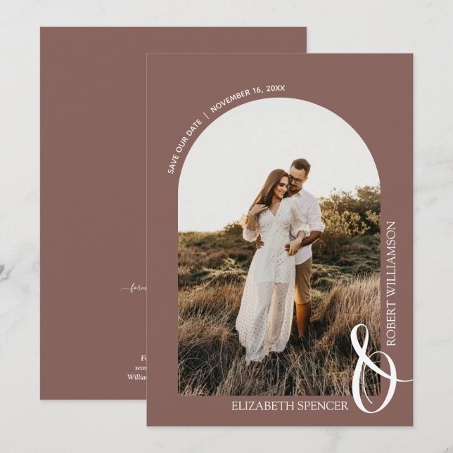 Photo QR Code Rose Taupe Wedding Save The Date (Front/Back)