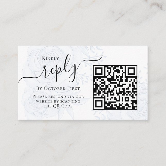 Photo QR Code RSVP Online Blue Floral Elegant  Enclosure Card (Front)
