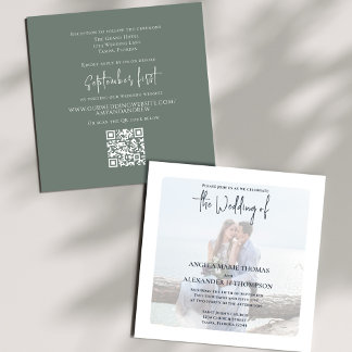 Photo QR Code RSVP Online Simple Moss Green Invitation