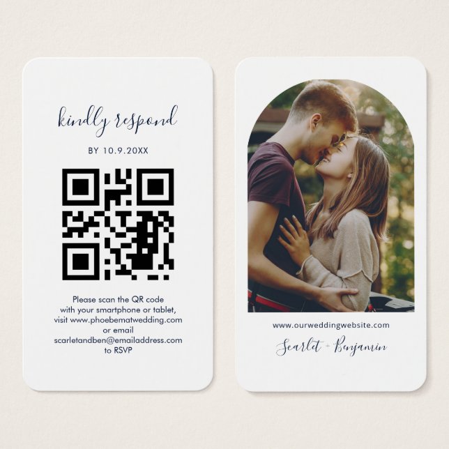 Photo QR Code RSVP Wedding Website Enclosure Card (Front & Back)