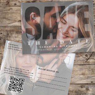 Photo QR Code Save the Date Modern Typography  Postcard