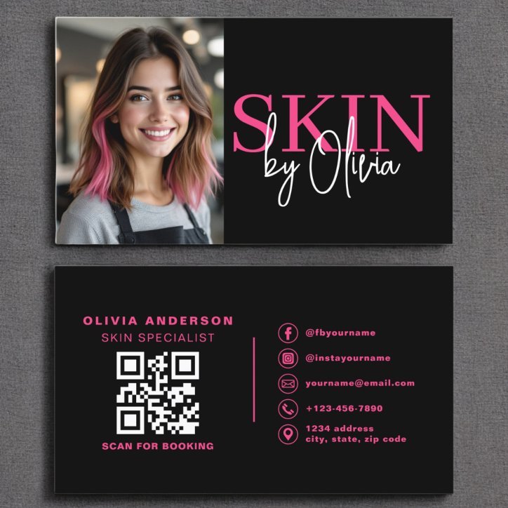 Photo QR Code Skin Care Specialist Hot Pink Business Card