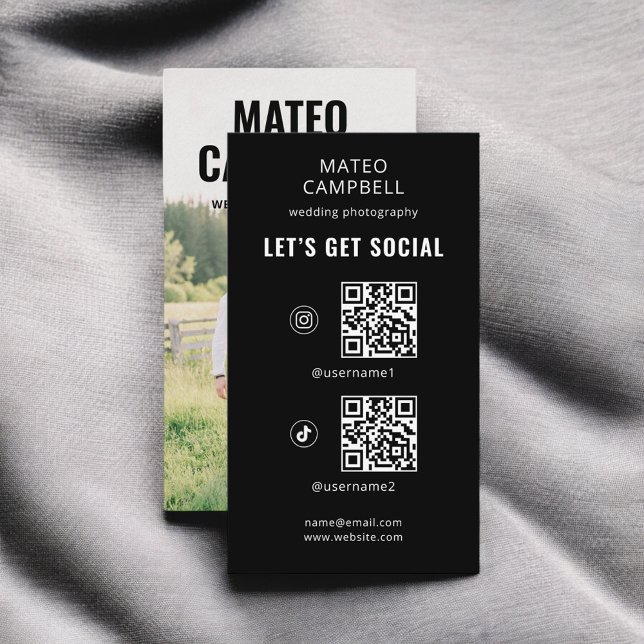 Photo QR Code Social Media Black Business Card (Creator Uploaded)