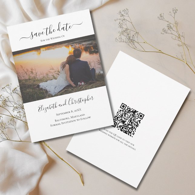 Photo QR Code Wedding Save The Date  (Photo QR Code Modern Calligraphy Trendy Wedding Save the Date. )