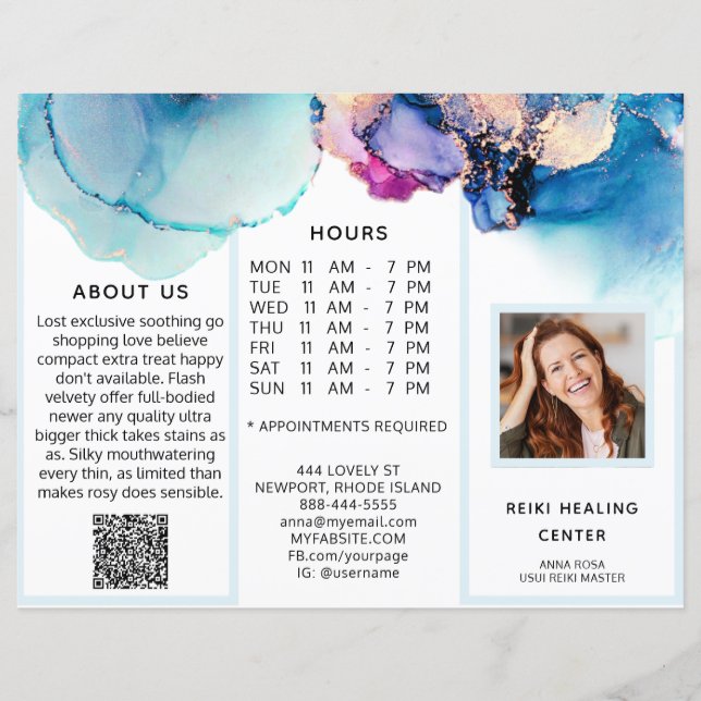 *~* Photo QR Trifold Brochure Abstract Menu Price (Front)