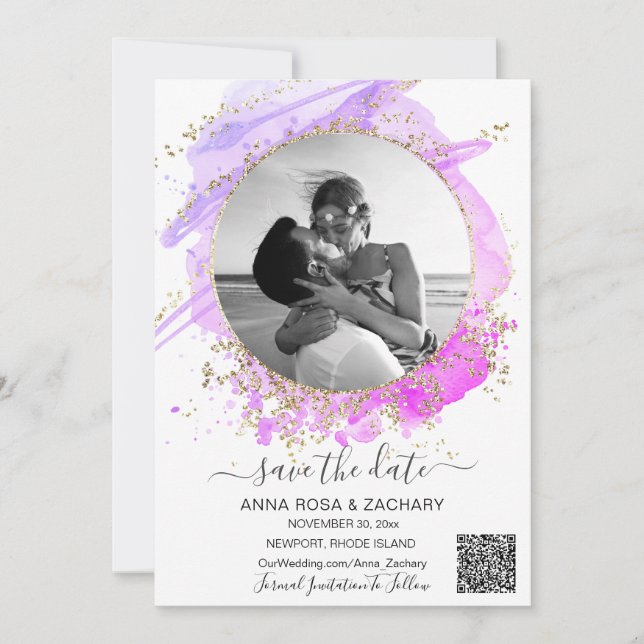 *~* Photo QR WEDDING SAVE the DATE Website AR6 Invitation (Front)
