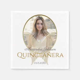 Photo Quinceanera 15th Birthday Gold Butterfly Napkins