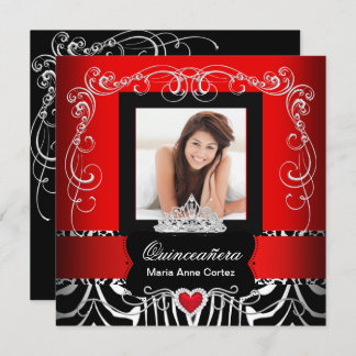 Photo Quinceanera 15th Birthday Red Zebra Invitation