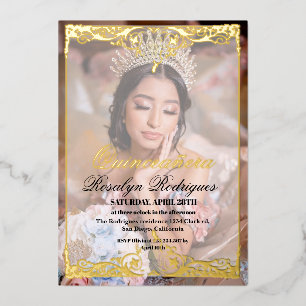 Photo Quinceañera Bohemian Real Gold Foil Foil Invitation