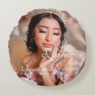 Photo Quinceanera Elegant simple 15th Birthday Round Pillow