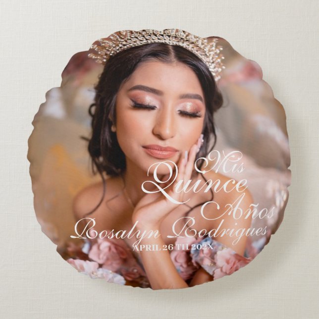 Photo Quinceanera  Elegant simple 15th Birthday  Round Pillow (Front)