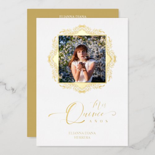 Photo Quinceaera Espaol Effect Golden Lace Foil Invitation