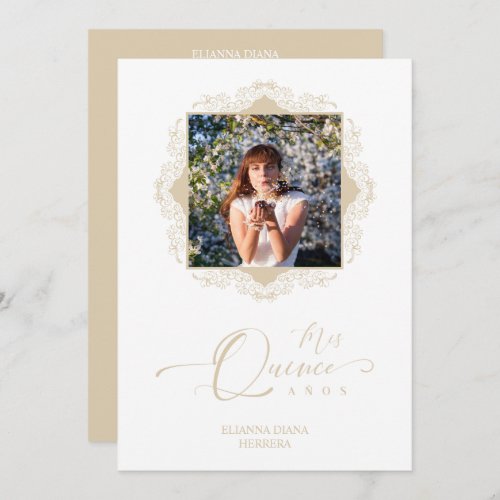 Photo Quinceaera Espaol Effect Golden Lace Invitation