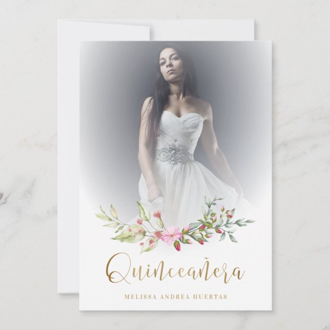Photo Quinceañera Español Guirnalda Floral Rosa (Front)