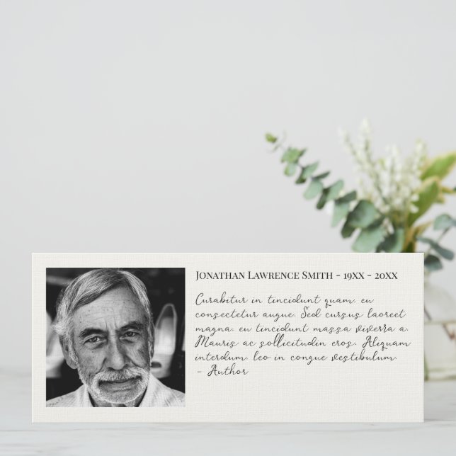Photo quote celebration of life funeral bookmark (Standing Front)