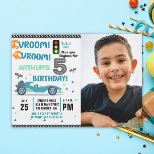 Photo Race Car • 5th Birthday Racing Party Invitation