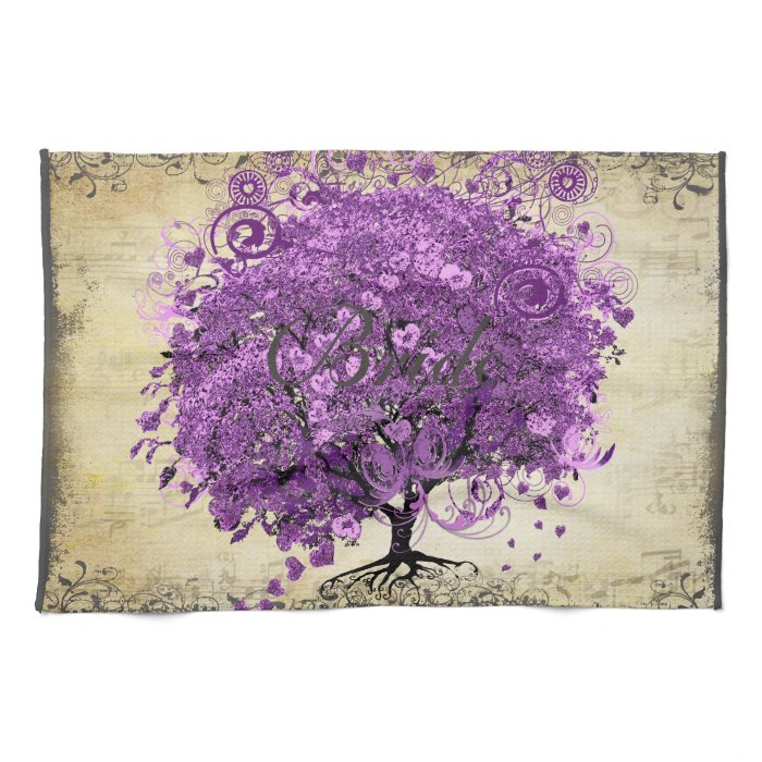 Radiant Purple Heart Leaf Tree Wedding Hand Towel