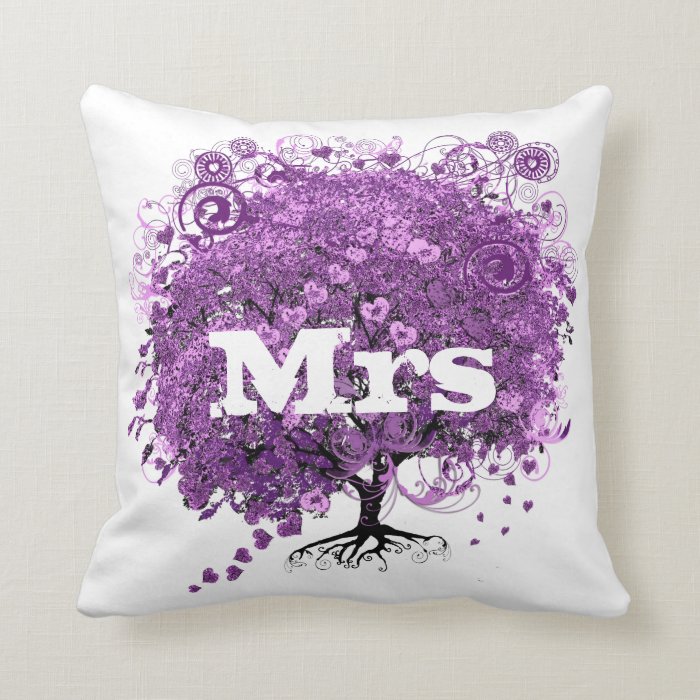 Radiant Purple Heart Leaf Tree Wedding Pillows