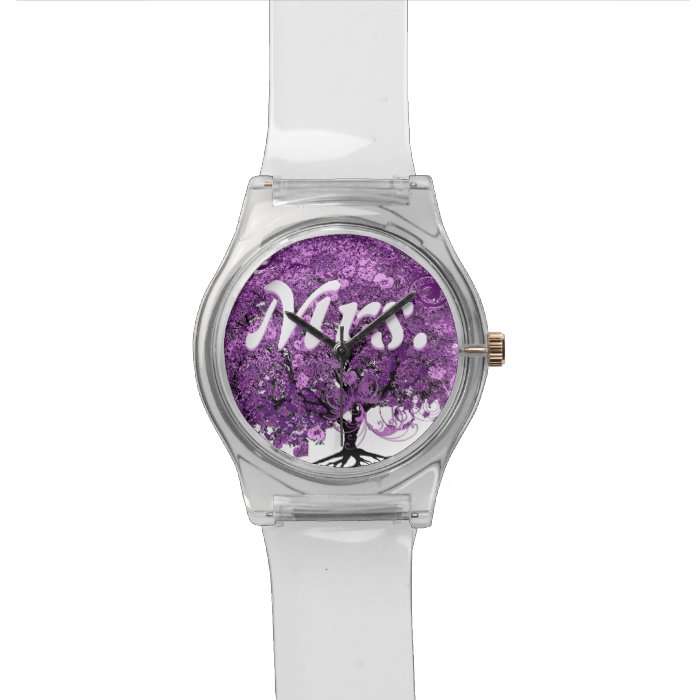 Radiant Purple Heart Leaf Tree Wedding Wrist Watch