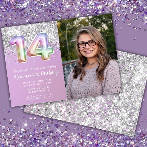 Photo Rainbow Sparkle 14th Birthday Invitation