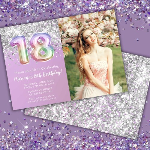 Photo Rainbow Sparkle 18th Birthday Invitation