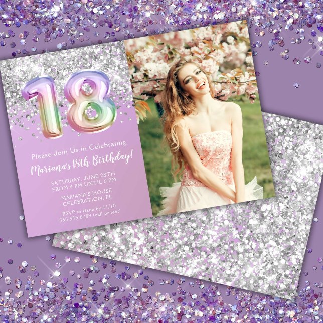Photo Rainbow Sparkle 18th Birthday Invitation (Creator Uploaded)