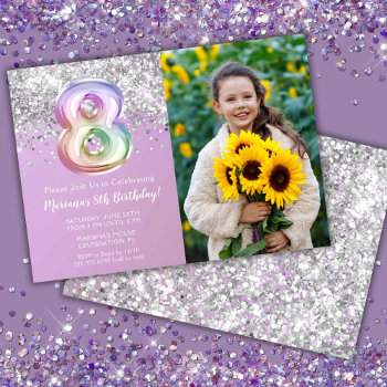 Photo Rainbow Sparkle 8th Birthday Invitation by WittyPrintables at Zazzle