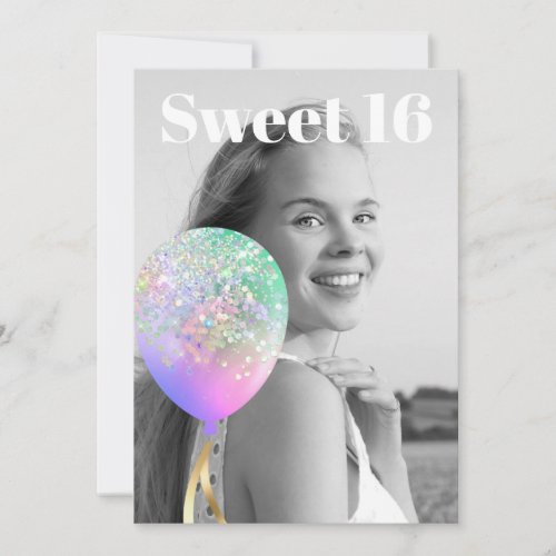  PHOTO _ Rainbow Sweet 16 Balloon AP29 Birthday Invitation