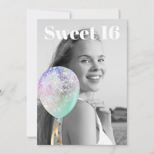 * PHOTO  Rainbow Sweet 16 Balloon AP29 Birthday Invitation