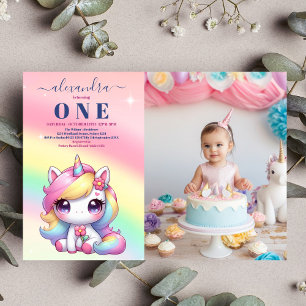 Photo Rainbow Unicorn Birthday Invitation 1st