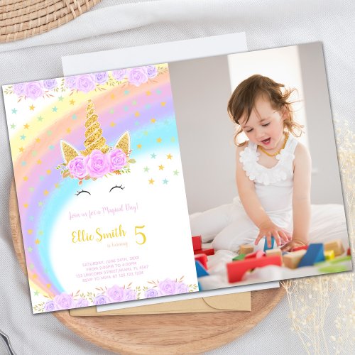 Photo Rainbow Unicorn Birthday Invitations