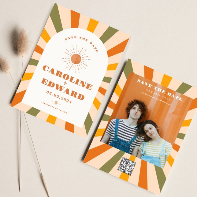 Photo Rainbow Wavy Groovy Save the Date Qr Code (Creator Uploaded)