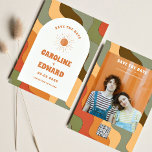 Photo Rainbow Wavy Groovy Save the Date Qr Code<br><div class="desc">Photo Burnt Orange Sun Retro Boho Save the Date Qr Code</div>