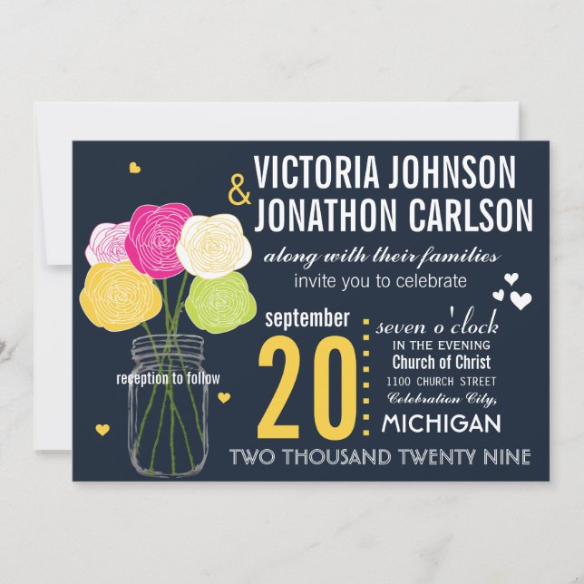 Photo Ranunculus Rose Typography Modern Wedding Invitation (Front)