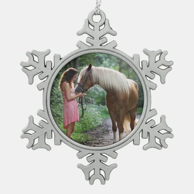 Photo Ready  Snowflake Pewter Christmas Ornament (Front)