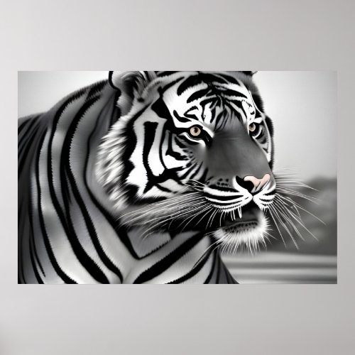 Photo Realistic Black And White Painting Of A Tige Poster