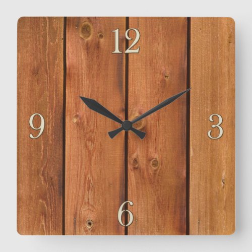 Photo Realistic Rustic Treated Wood Board Square Wall Clock