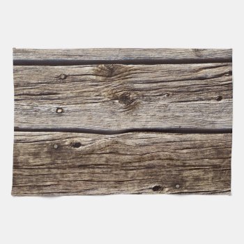 Photo Realistic Rustic  Weathered Wood Board Kitchen Towel by EarthGifts at Zazzle