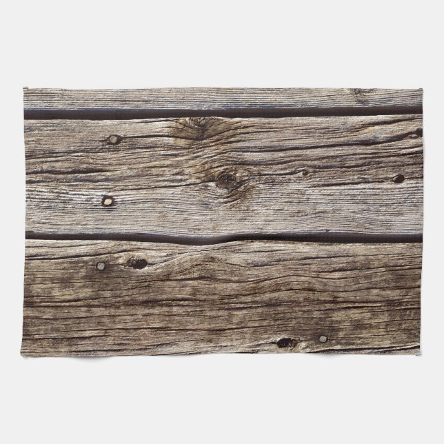Photo Realistic Rustic, Weathered Wood Board Kitchen Towel (Horizontal)