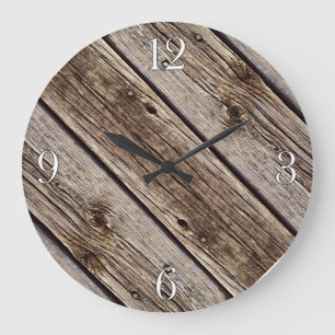 Photo Realistic Rustic, Weathered Wood Board Large Clock