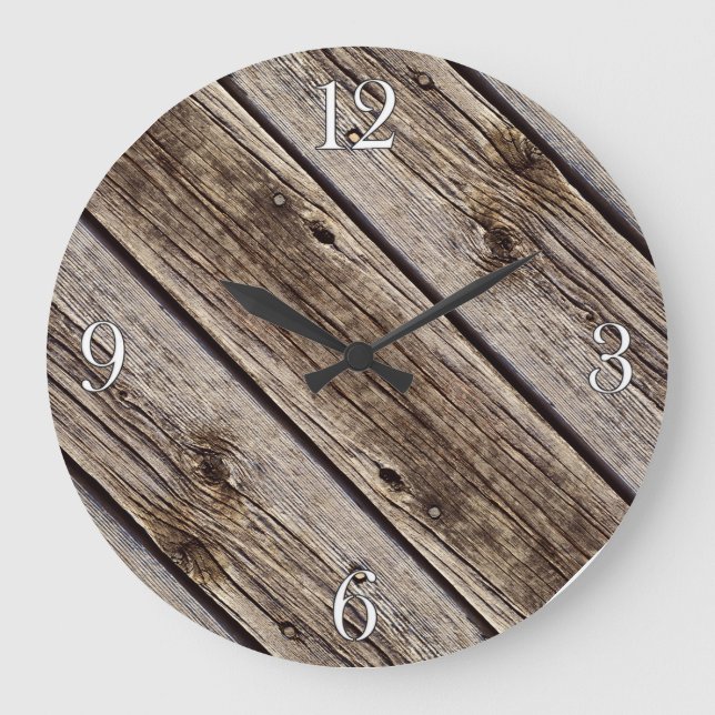 Photo Realistic Rustic, Weathered Wood Board Large Clock (Front)