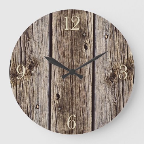 Photo Realistic Rustic Weathered Wood Board Large Clock