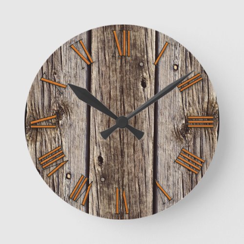 Photo Realistic Rustic Weathered Wood Board Round Clock