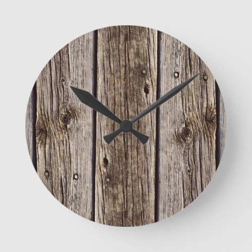 Photo Realistic Rustic Weathered Wood Board Round Clock