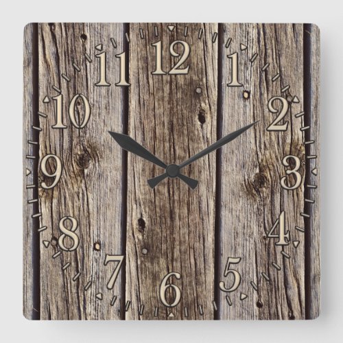 Photo Realistic Rustic Weathered Wood Board Square Wall Clock