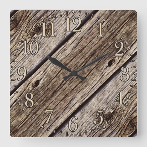 Photo Realistic Rustic Weathered Wood Board Square Wall Clock