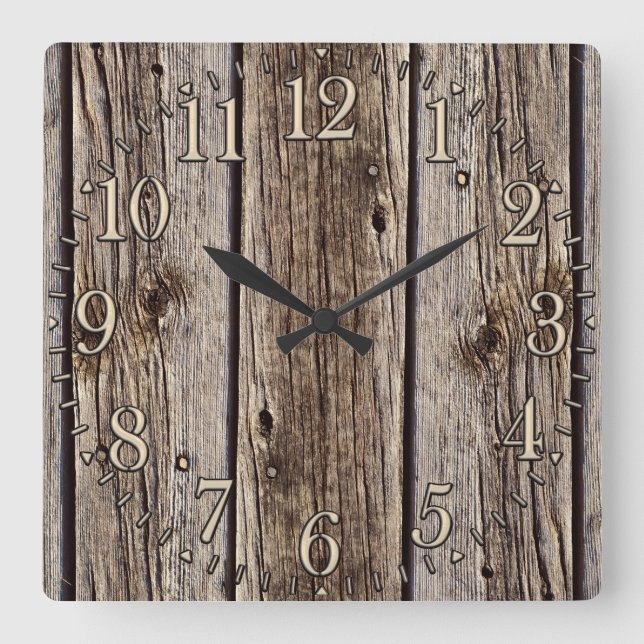 Photo Realistic Rustic, Weathered Wood Board Square Wall Clock (Front)